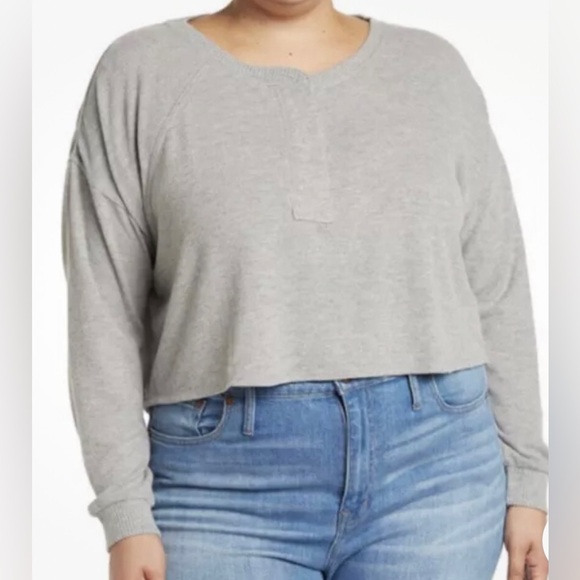 Bp. Super Soft Long Sleeve Cropped Henley in Grey - Size 3X - Picture 2 of 5